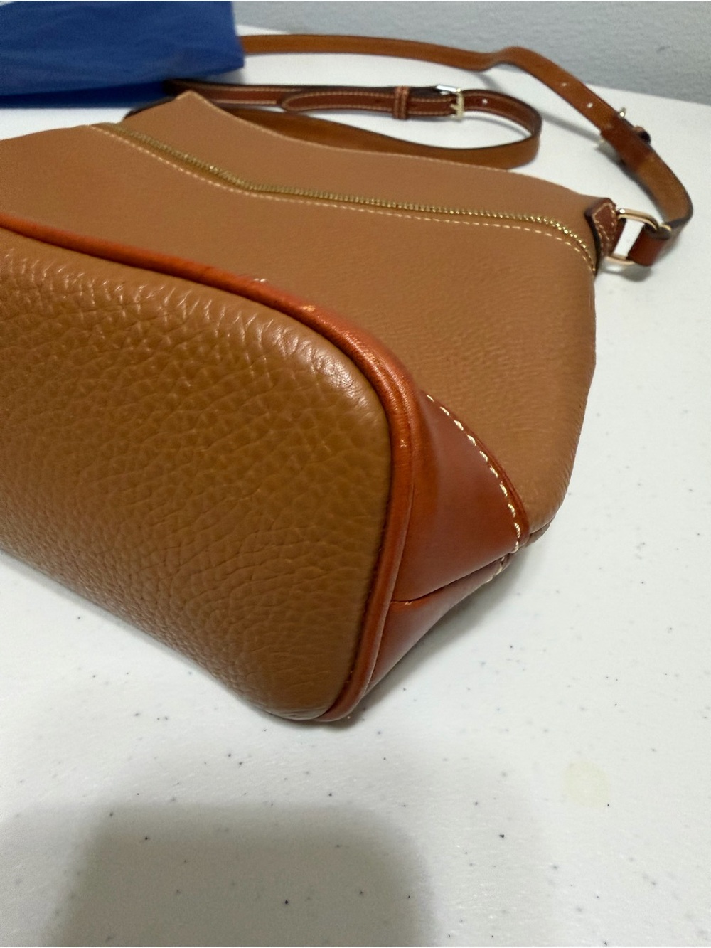 Dooney & Bourke Brown Pebble Leather Messenger Bag with Tan Accents - Picture 3 of 7